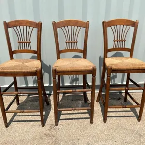 Set of 3 Woven Seat Bar Stools
