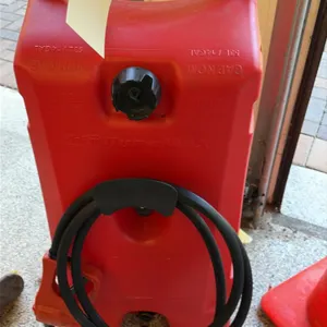 Flo n' Go DuraMax portable wheeled fuel caddy. Features a 14-gallon capacity, durable plastic construction, and molded-in top handle. Equipped with in
