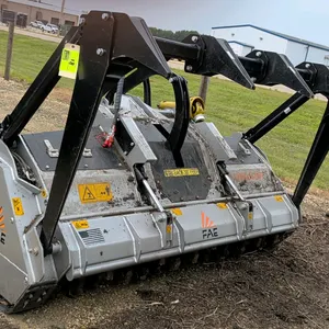 2025 FAE UML/S/DT-225 forestry mulcher. Features a hydraulic push frame, adjustable hydraulic hood, protective chains, and dual-belt transmission. S/N
