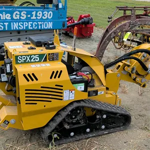 2021 Vermeer SPX25 vibratory plow. Features a rubber track drive system, front-mounted vibratory plow assembly, and a rear-mounted reel carrier. Power