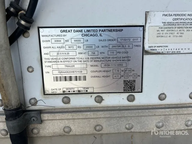 2017 Great Dane 53 ft x 102 in T/A Multi -Temp Refrigerated Trailer