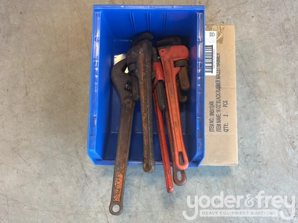 18" Pipe Wrench (4 of), 18" Crescent Wrench, 16oz Rubber Mallet
