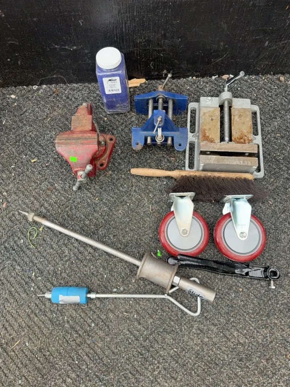 Vises, Casters, Brushes, And Workshop Tools