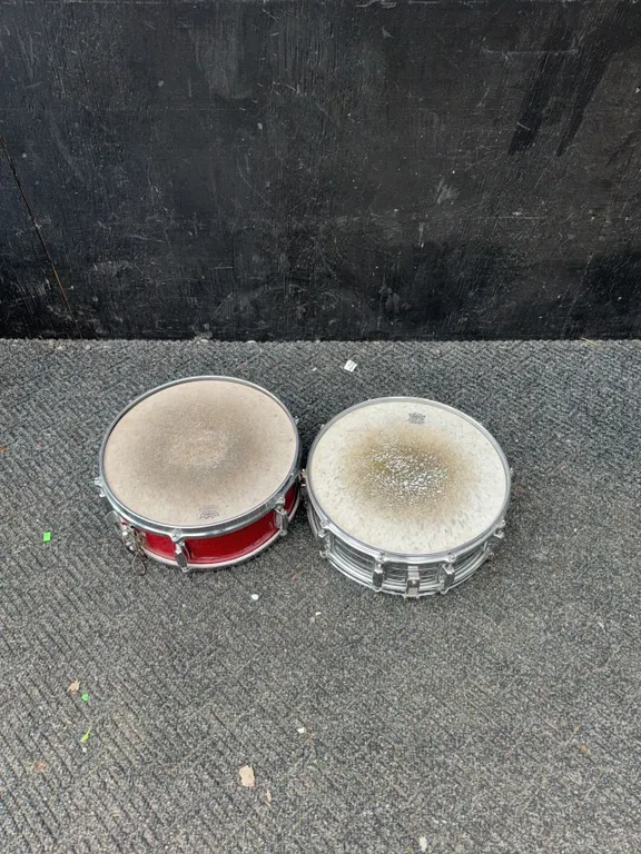 Remo Weather King Snare Drums with Metal and Red Shells