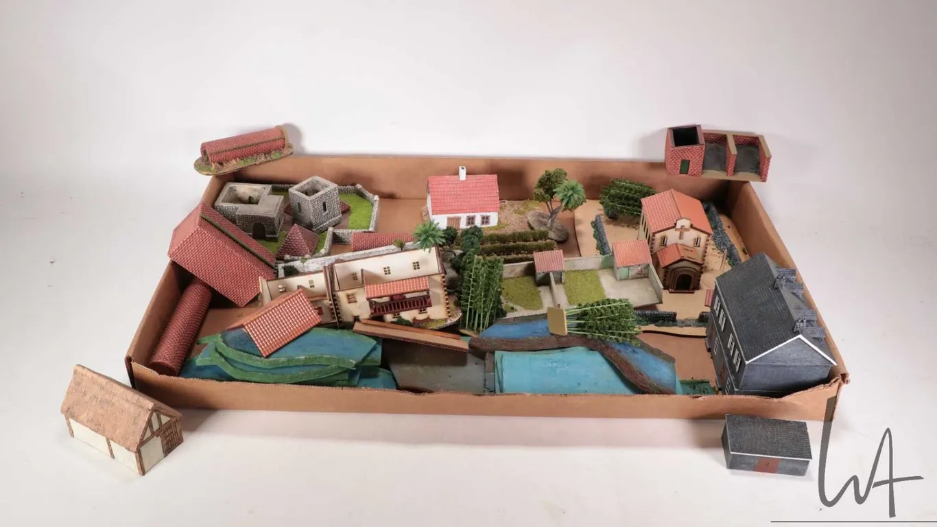 Selection of building and terrain for 6mm wargaming et.c