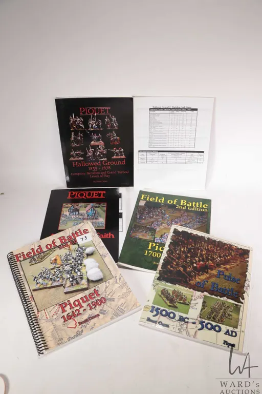 Selection of miniature gaming rules and companion books including "Piquet Master Rules for Wargaming
