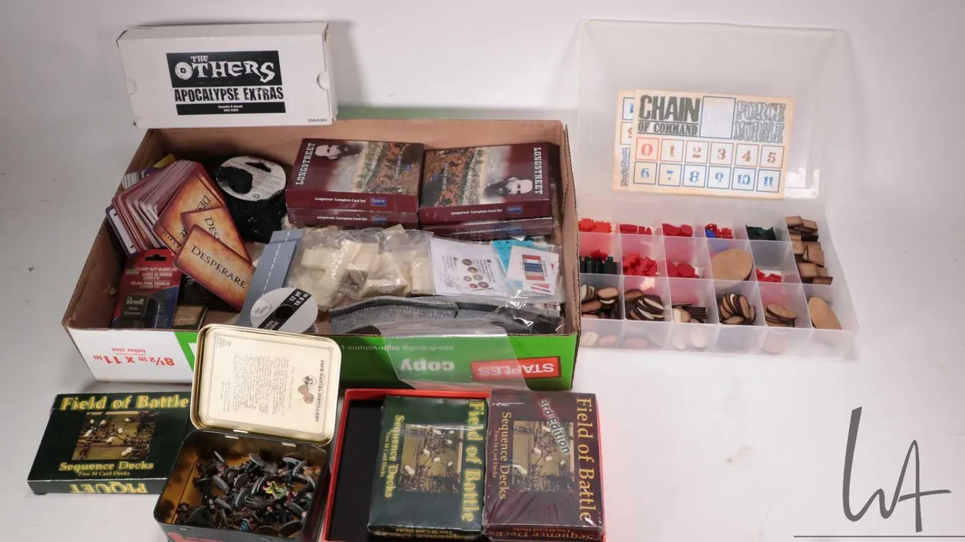 Large selection of gaming cards including Longstreet Complete Card Set, Field of Battle Sequence Dec