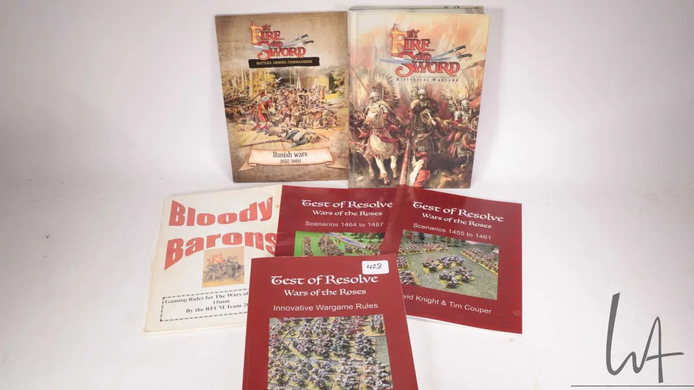 Selection of Wargaming books including "Test of Resolver- War of the Roses Innovative Wargame Rules"