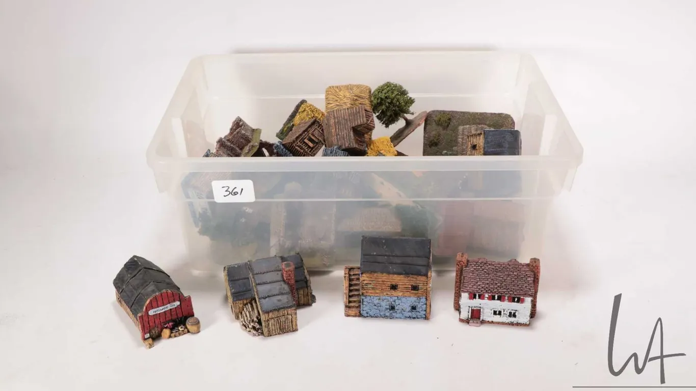 Selection of miniature composition buildings for tabletop wargaming
