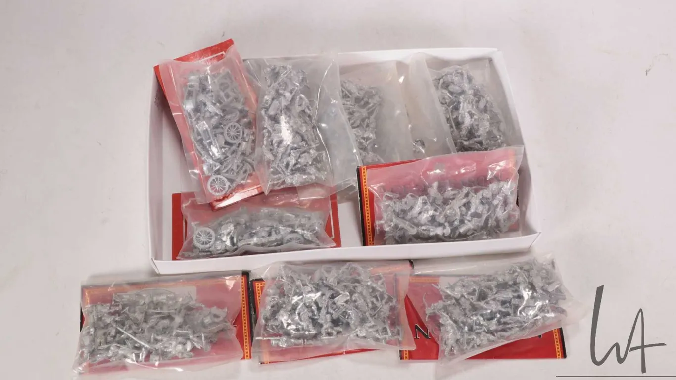 Box containing a large seleciton of Age of Reason Miniatures metal models including British Line Mar