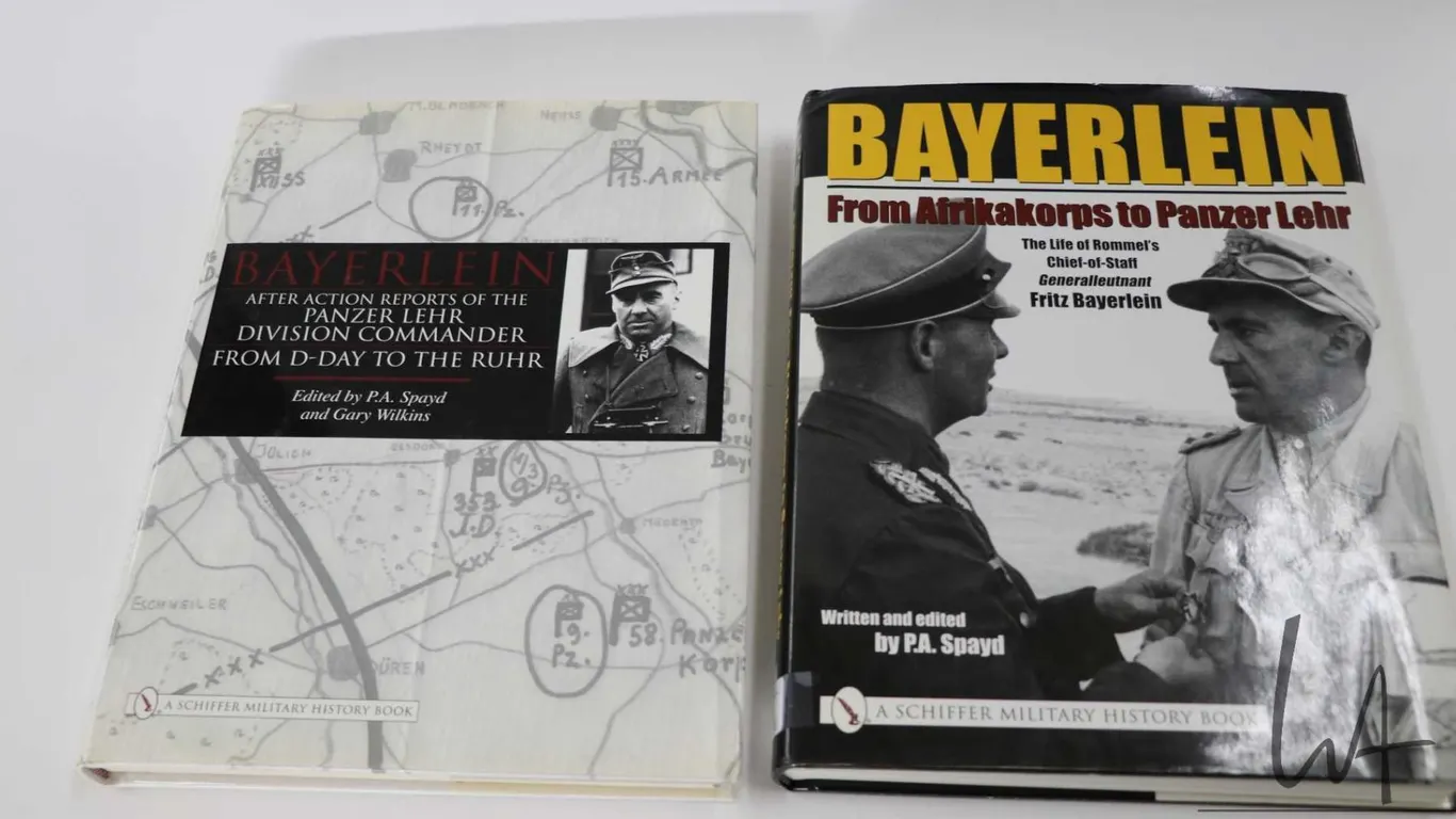 Two hardcover books including "Bayerlein: After Action Reports of the Panzer Lehr Division Commander
