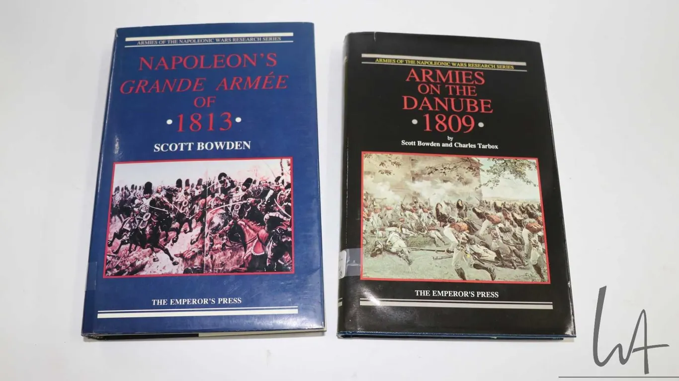 Two hardcover books including " Napoleon's Grande Armee of 1813" by Scott Bowman and " Armies on the