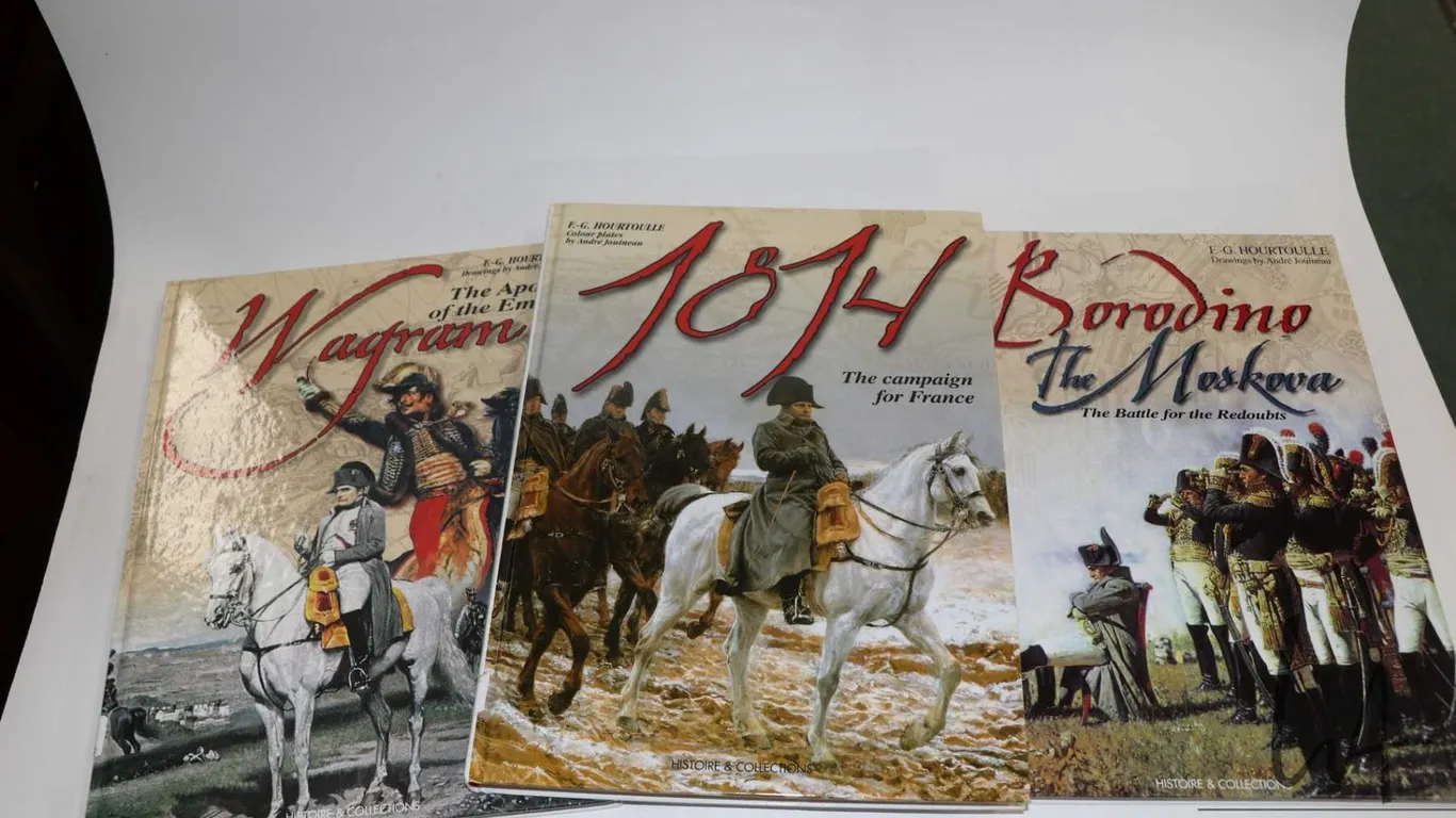 Three hardcover books including "1814 The Campaign for France", "Borodino The Moskova: The Battle fo