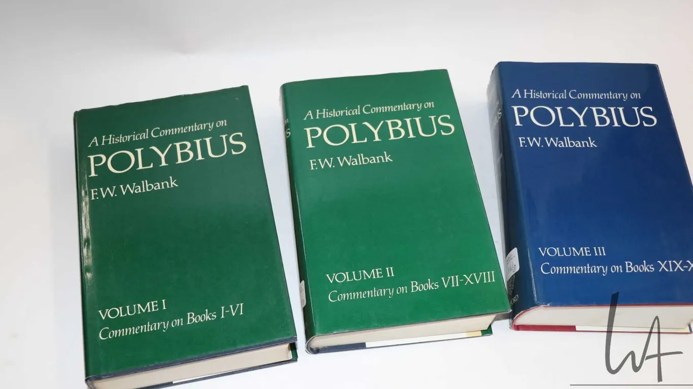 Three hardcover books "Commentary of Polybus" by F.W. Walbank including Vol.I. Vol. II and Vol III