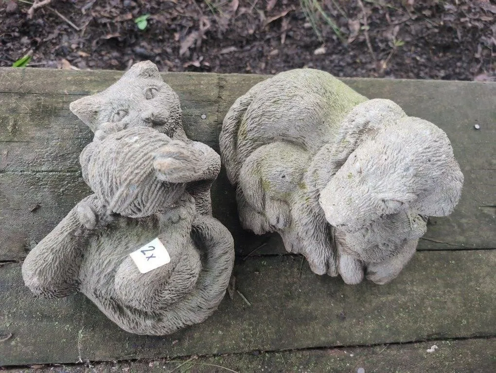 Concrete dog & cat small statues some damage