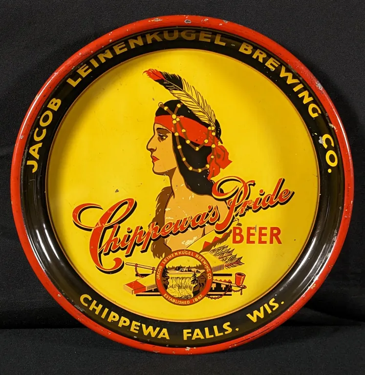 BEER TRAY JACOB LEINENKUGEL BREWING CO CHIPPEWA'S PRIDE CHIPPEWA FALLS WISCONSIN (WATERFALL VERSION"