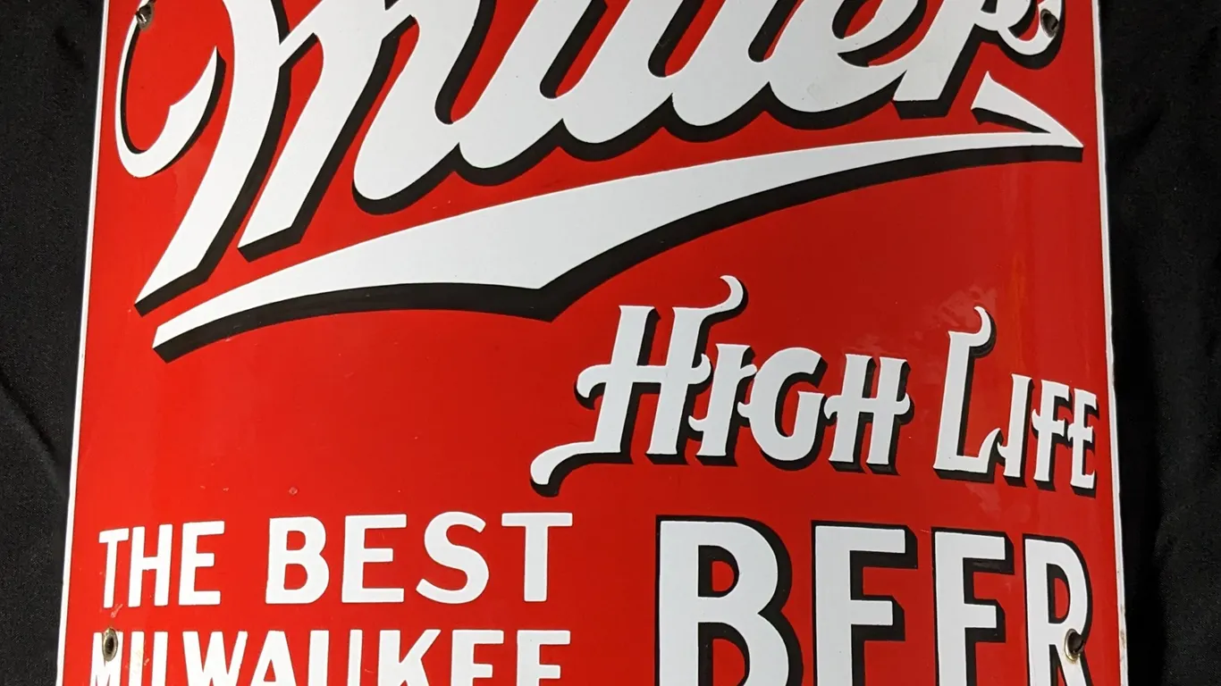 PORCELAIN CORNER SIGN MILLER HIGH LIFE THE BEST MILWAUKEE BEER