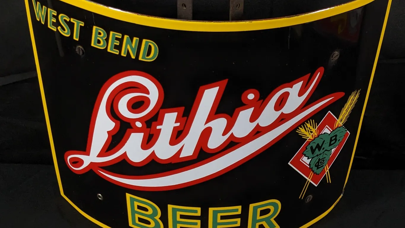 PORCELAIN CORNER SIGN WET BEND LITHIA BEER WISCONSIN