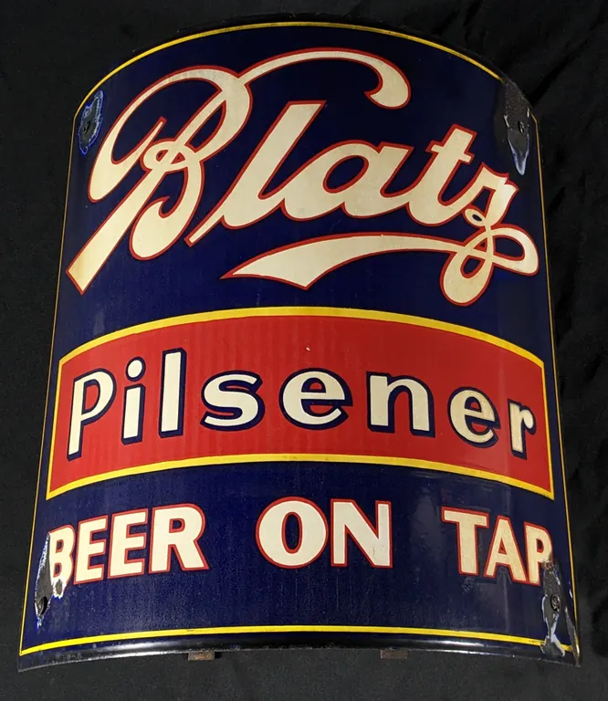 PORCELAIN CORNER SIGN BLATZ PILSENER BEER ON TAP MILWAUKEE WISCONSIN