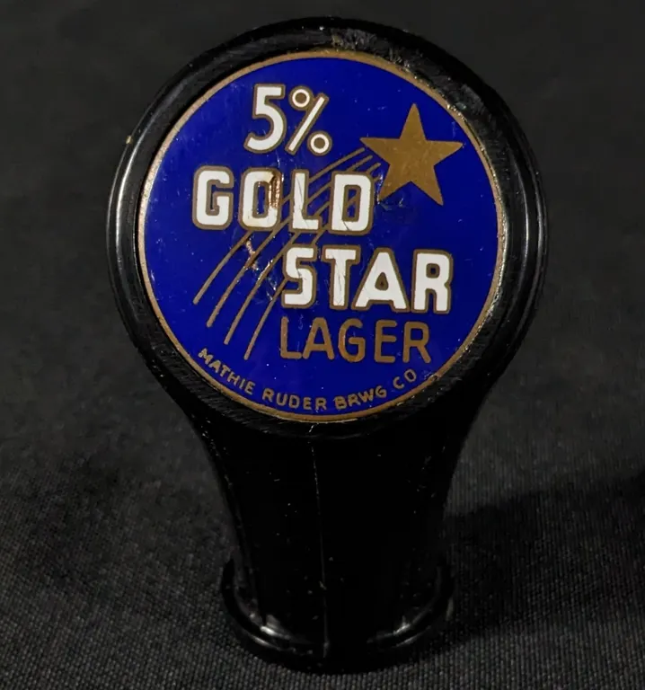 BALL TAP KNOB HANDLE 5% GOLD STAR LAGER BEER MATHIE RUDER BREWING CO WAUSAU WISCONSIN