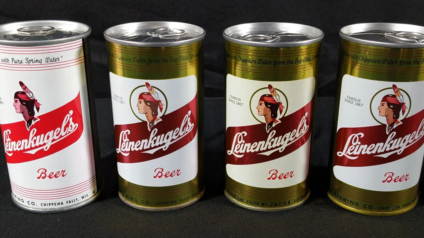 4 UNUSUAL VARIATION LEINENKUGEL BEER CANS (TEST CAN, BROWN HAIR) LEINENKUGELS