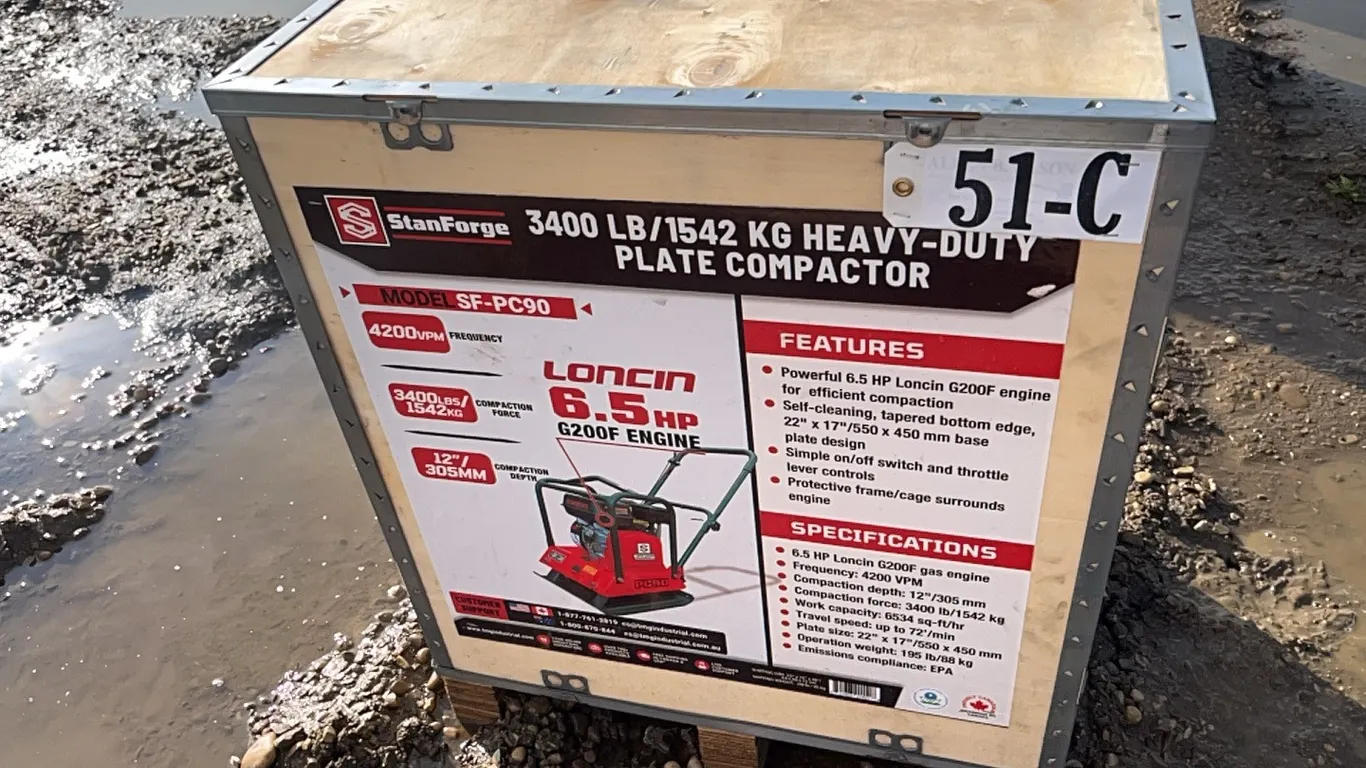NEW/UNUSED STANFORGE MODEL SF-PC90 3400 LB HD PLATE COMPACTOR