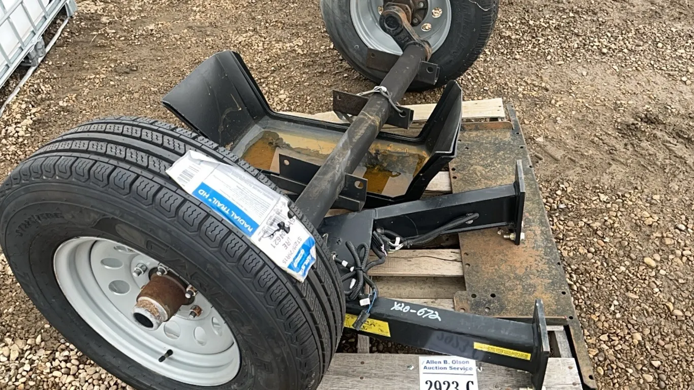 TRAILER AXLE w/ ST225/75R15 TIRES & RIMS, HITCH, FENDERS