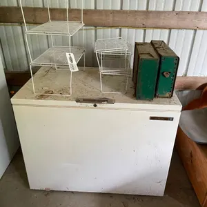 Chest Freezer, (2) Camp Stoves and Racks