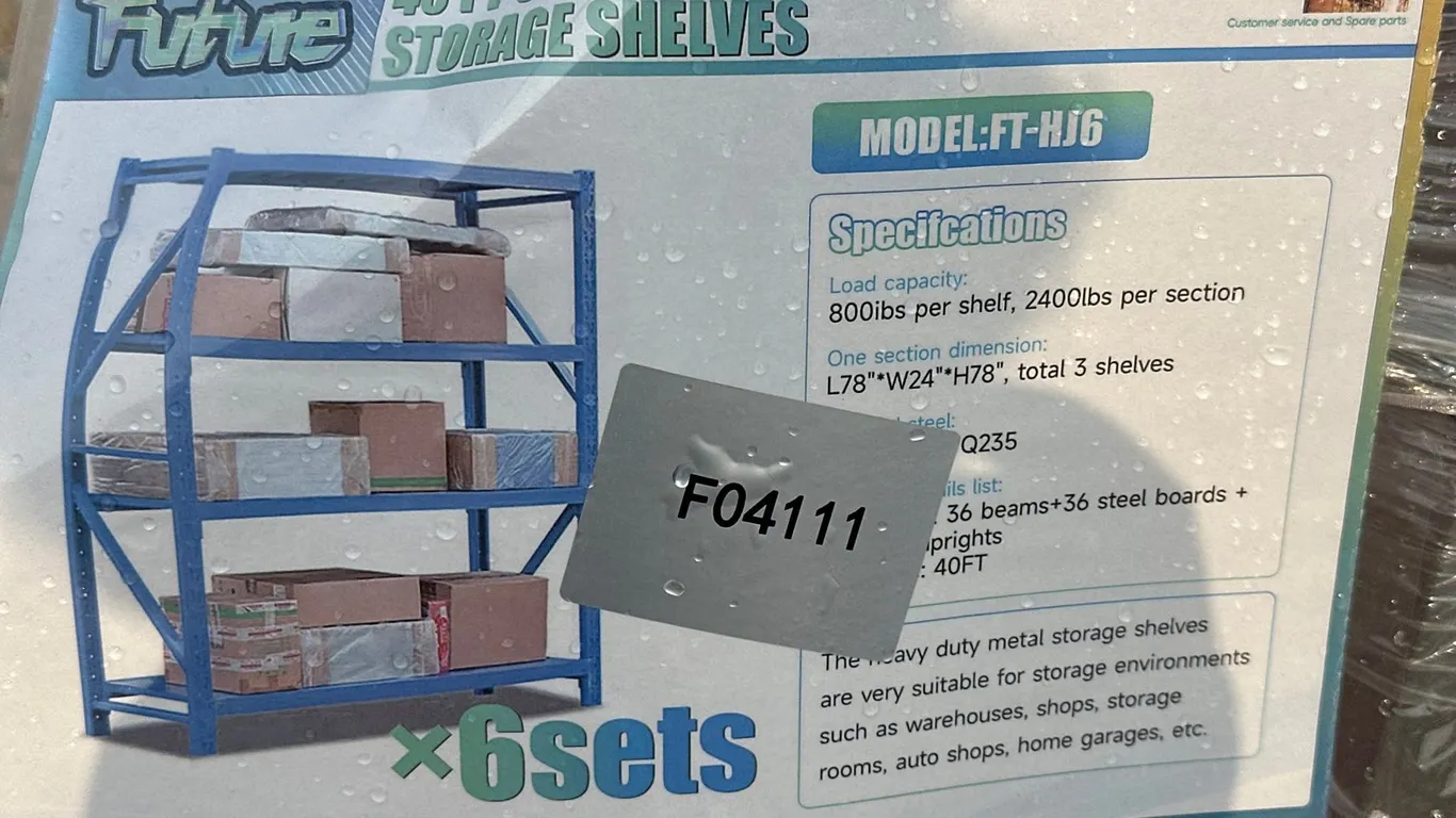 40' (6) Section Heavy Duty Metal Shelving