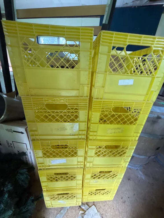 10 Yellow Plastic Milk Crates