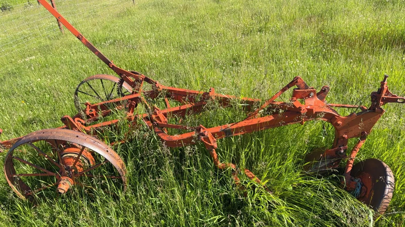 Antique Steel Horse-Drawn Plow with Dual Moldboards