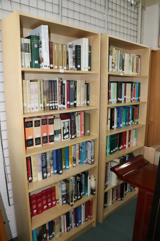 Two shelving units, each with five shelves and 79" X 31 1/2" X 10 1/2"