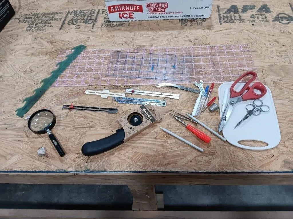 Acrylic Ruler/Cutting Board. Rotary Cutter, Seam
