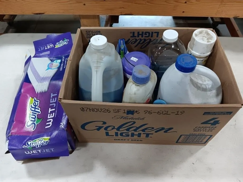 Assortment of cleaning Supplies.
Swiffer