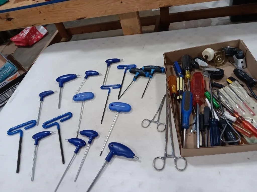T handled hex tools, screwdriver, small caster