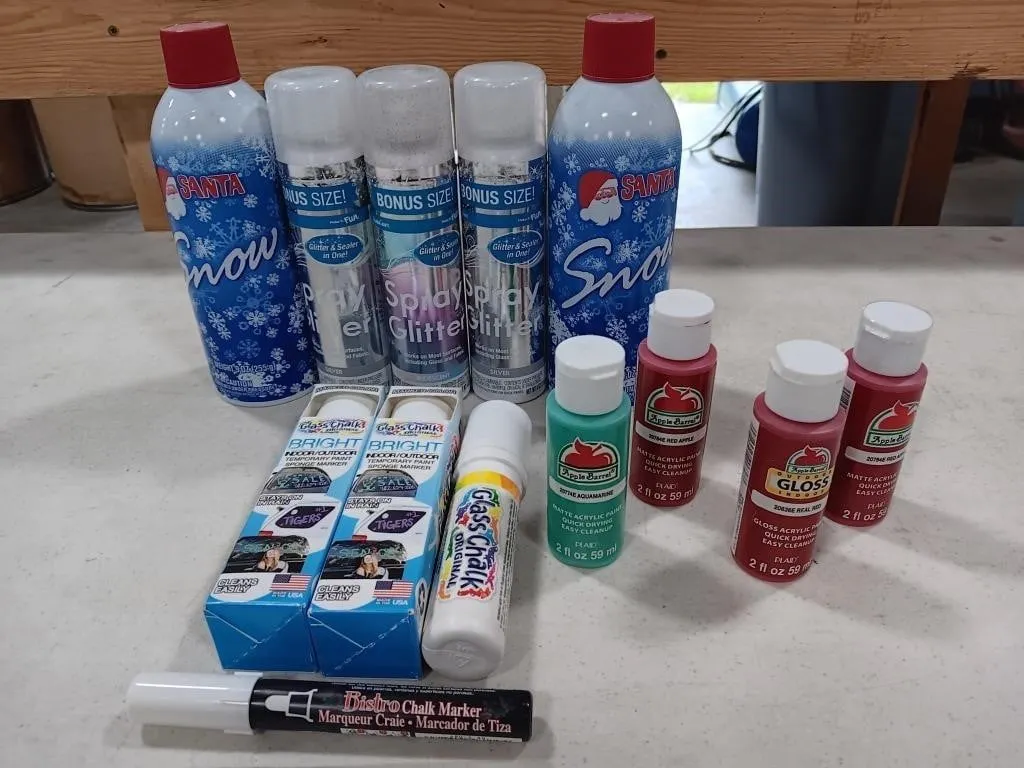 Assortment of craft items.
Paints,markers,