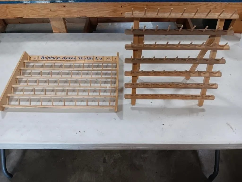 Wood Sewing thread display racks.
One hanging