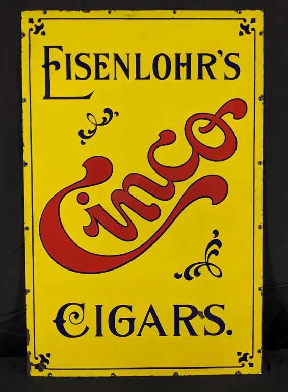 PORCELAIN SIGN EISENLOHR'S CINCO CIGARS