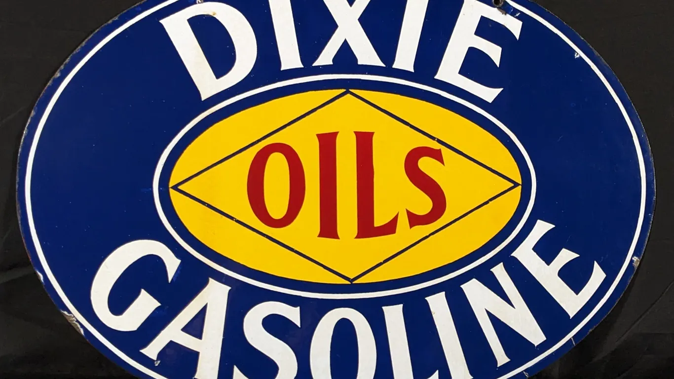 PORCELAIN SIGN DIXIE OILS GASOLINE (2 SIDED)
