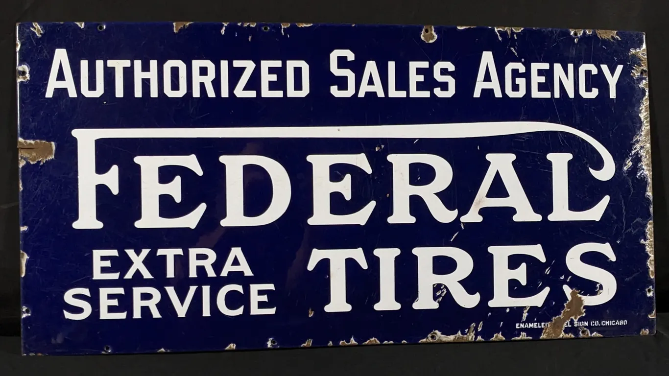 PORCELAIN SIGN AUTHORIZED SALES AGENCY FEDERAL EXTRA SERVICE TIRES