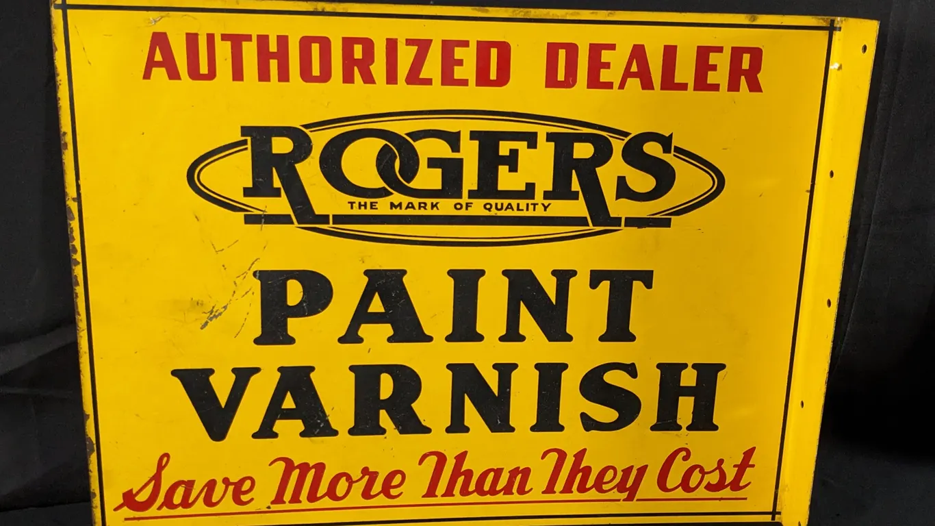 TIN FLANGE SIGN AUTHORIZED DEALER ROGERS PAINT & VARNISH