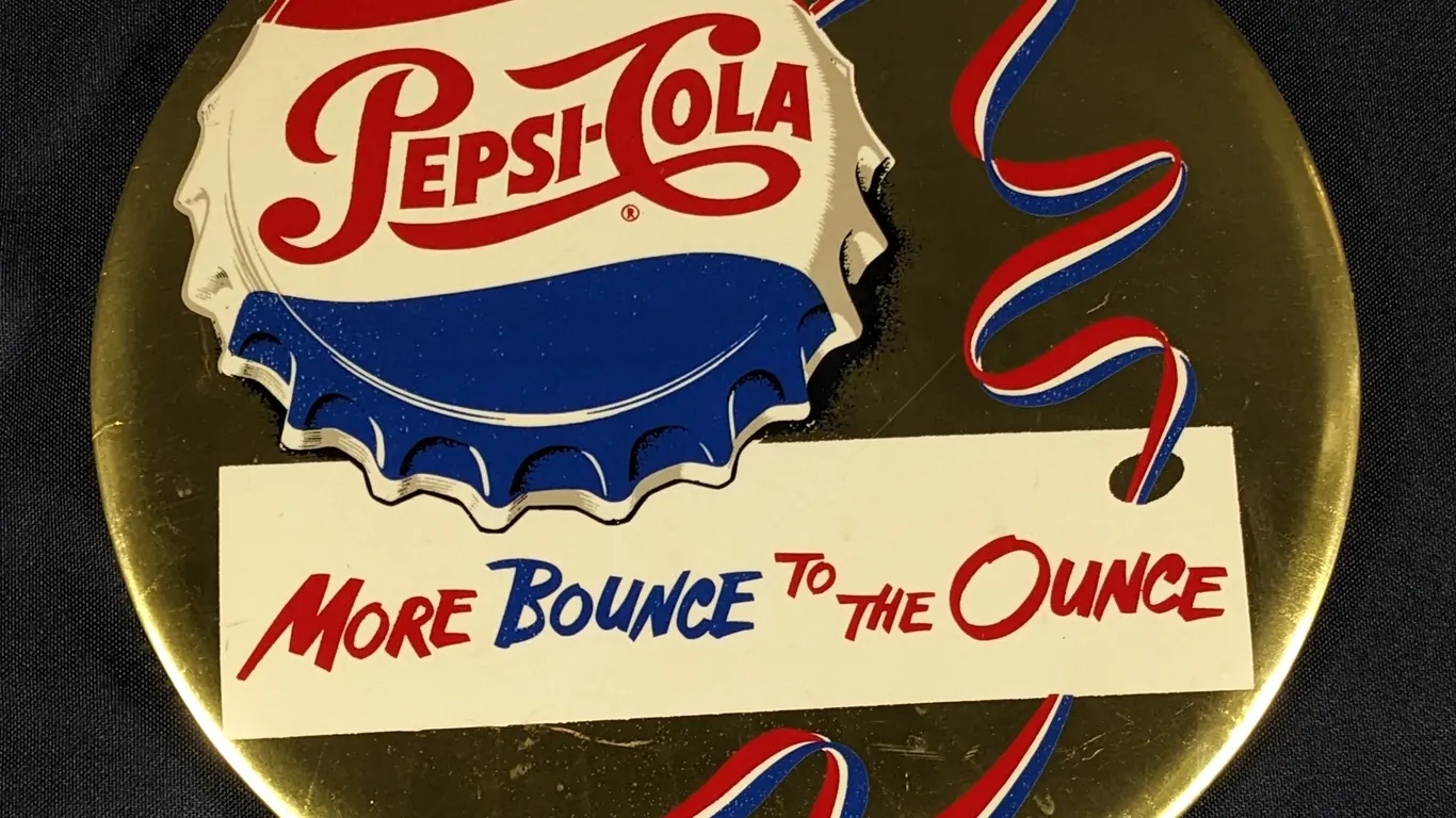 CELLULOID SIGN PEPSI COLA MORE BOUNCE TO THE OUNCE