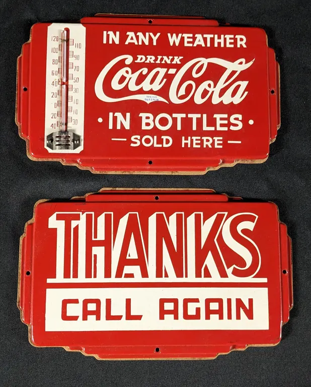 RARE COCA COLA DOOR PUSH THERMOMETER TIN SIGNS