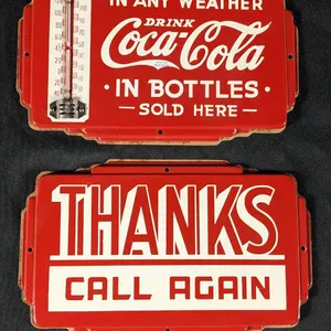 RARE COCA COLA DOOR PUSH THERMOMETER TIN SIGNS