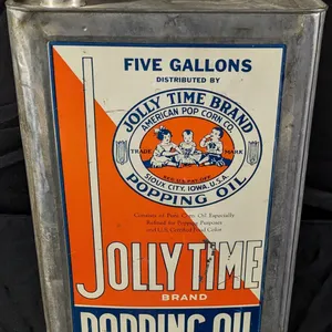 5 GAL CAN JOLLY TIME BRAND POPCORN POPPING OIL SIOUX CITY IOWA