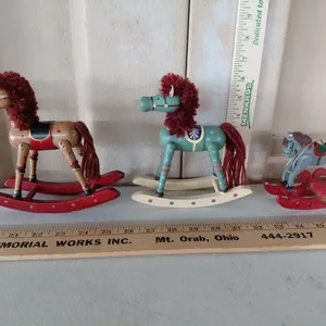 3 Wooden Rocking Horses, One Needs Repaired