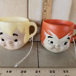 Vintage Flintstones Brand Multiple Vitamins Plastic Cups-Pebbles & Bam Bam