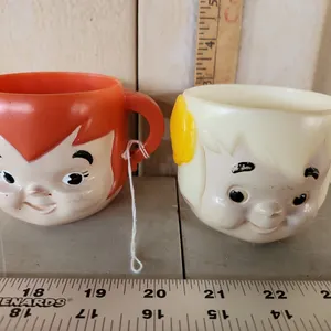Vintage Flintstones Brand Multiple Vitamins Plastic Cups-Pebbles & Bam Bam