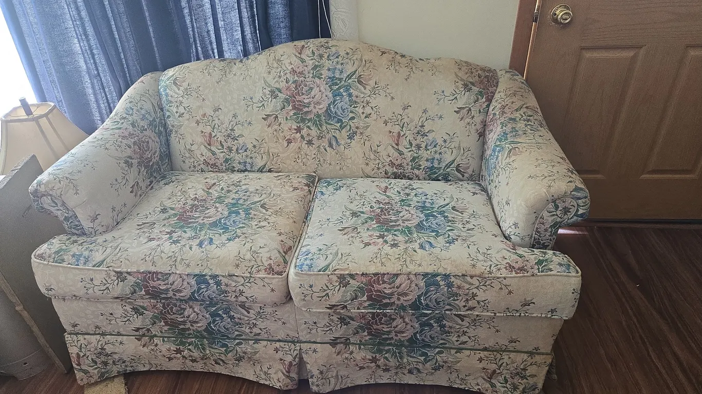 Two cushioned floral designed love seat
