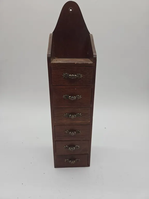 Vintage wooden six drawer spice cabinet